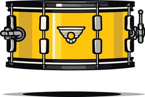 A vibrant yellow snare drum with a retro design, perfect for illustrating music, band, and rock and roll themes vector