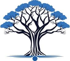 A stylized tree with blue leaves, symbolizing growth, strength, and resilience vector