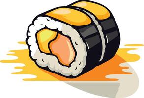 A delicious cartoon sushi roll with a yellow egg topping vector
