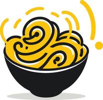 A simple, colorful illustration of noodles in a bowl, perfect for food blogs, social media posts, and restaurant menus vector