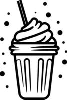 Simple line art illustration of a milkshake with whipped cream and a straw vector