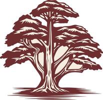 Vintage illustration of a majestic tree with a thick trunk and wide spreading branches vector
