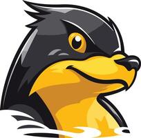 Cartoon mascot head of a black and yellow bird with a mischievous grin vector