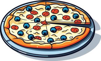 A cartoon pizza with a single slice removed, ready for a delicious meal perfect for menus, recipes, and food related illustrations vector