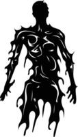 A haunting silhouette of a figure dissolving into a liquid form, capturing the essence of transformation and the ethereal vector