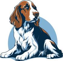 A friendly, cartoon style welsh springer spaniel sits with a playful, alert expression vector