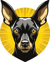A striking illustration of a black and tan miniature pinscher with a bold, graphic style vector