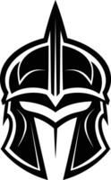 A bold and striking black and white illustration of a warrior's helmet, perfect for branding, logos, and design projects that require a powerful and protective feel vector
