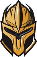 A fierce and powerful gold knight helmet logo, perfect for gaming teams, sports teams, and branding that wants to convey strength and dominance vector