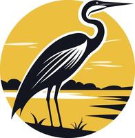 A simple yet striking silhouette of a heron in a circular design vector