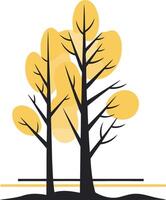 Simple, stylized illustration of two trees with yellow foliage against a white background vector