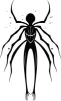 A haunting silhouette of a spider like creature with long, spindly legs and a menacing heart shaped head vector