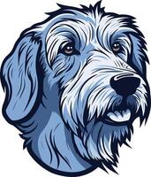 A detailed illustration of a friendly looking dog's head, rendered in a cool blue color palette vector