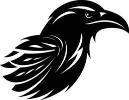 Stylized black and white raven head silhouette, perfect for branding, tattoos, or any design needing a powerful and mysterious touch vector