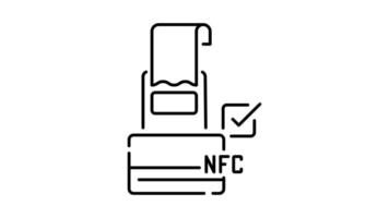 NFC wireless payment technology outline icon animation. transparent background video