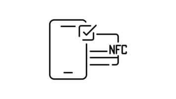 NFC wireless payment technology outline icon animation. transparent background video