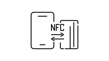 NFC wireless payment technology outline icon animation. transparent background video