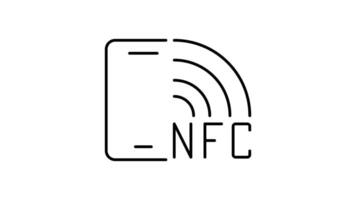 NFC wireless payment technology outline icon animation. transparent background video