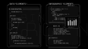 Windows of a futuristic interface with code. video