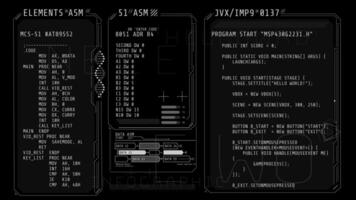 Animated poster of HUD interface with coding elements. video