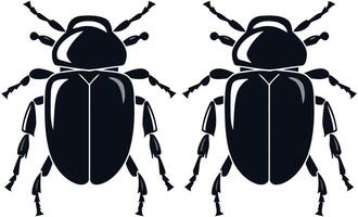 Two symmetrical black beetle silhouettes, facing each other, create a powerful and eye catching design vector