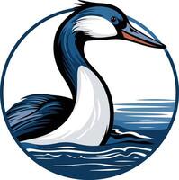 A striking logo design featuring a stylized great northern diver with its head turned back, partially submerged in stylized waves vector