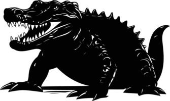 Powerful black and white silhouette of an alligator with an open mouth, perfect for designs, logos, or illustrations vector
