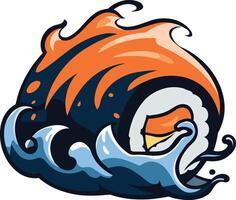 A vibrant and playful illustration of a sushi roll bursting out of a wave vector