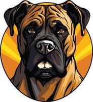 A powerful and fierce looking bullmastiff head, rendered in a bold, cartoon style vector