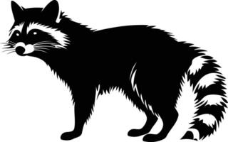 A bold black and white silhouette of a raccoon, perfect for use in logos, illustrations, or patterns vector