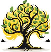 Stylized tree logo with green leaves and a bold black trunk, perfect for nature inspired branding vector