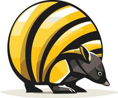 Cute cartoon armadillo with a yellow and black striped shell vector