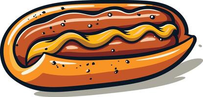A cartoon illustration of a hot dog with mustard, perfect for adding a touch of fun to your food related projects vector