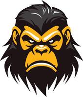 Powerful gorilla head illustration, featuring a fierce expression and detailed fur vector