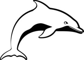 Simple black and white silhouette of a leaping dolphin, perfect for kids' designs, marine themed projects, or adding a playful touch to any design vector