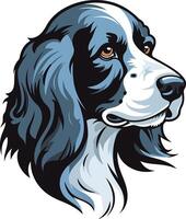 A detailed element illustration of a black and white spaniel dog, looking off to the side with a sweet expression vector