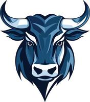 Powerful blue bull head illustration, perfect for branding, sports teams, or any design needing a strong, bold symbol vector