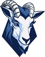 A fierce and powerful blue and white goat head mascot, perfect for a sports team, brand, or organization seeking a strong and confident identity vector