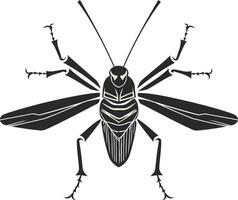 Stylized black and white silhouette of a grasshopper vector
