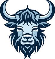 A bold, stylized illustration of a blue yak's head with a fierce expression, perfect for branding or logo design vector
