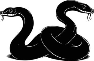 A striking silhouette of two entwined snakes, their menacing fangs and forked tongues visible vector