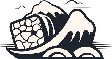 Stylized logo with a wave crashing over a block, perfect for a surf shop, ocean themed business, or sports team vector