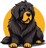 Cute cartoon illustration of a black tibetan mastiff with a friendly expression, perfect for pet related projects, websites, and social media vector
