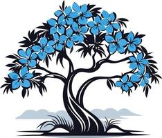 Elegant stylized tree with blue flowers, perfect for designs needing a touch of nature and serenity vector