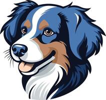 A friendly cartoon illustration of a blue merle australian shepherd with a happy expression vector