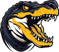 Aggressive and powerful alligator mascot design with a black and yellow color scheme vector