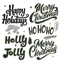 Set of Merry Christmas and Happy New Year hand lettering. vector