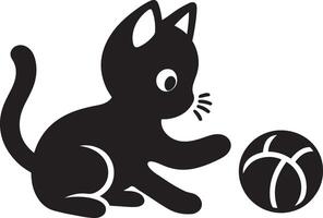 Silhouette of a cute kitten playing with a ball, outlined in a simple design vector