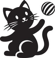 Silhouette of a cute kitten with a ball, outlined while playing. vector
