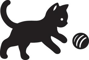 Silhouette of a playful kitten outlined with a ball. vector